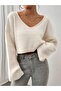 Low Shoulder V-Neck Spanish Sleeve Knitwear Crop Kaza - 4