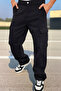 Siyah Kargo Cepli Baggy Kalıp %100 Pamuklu Gabardin Rahat Pantolon TMNSS24PL00021