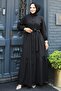 Buttoned Layered Detailed Robe Black 4422