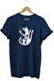 Hunting Deer Fish Engagement Printed Hunting Nature Themed Regular Fit 100% Cotton Navy Blue T-Shirt