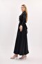 Black Moi Belted Dress with Flower Accessories - 4