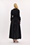 Black Moi Belted Dress with Flower Accessories - 5