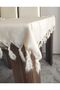 Cream Colored White Glitter Tasseled Buldan Cloth Tablecloth - 7