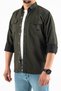 Men's Slim Fit Dark Khaki Cotton Jeans Shirt - Snap Button, Double Pocket - 2