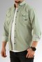 Men's Water Green Slim Fit Snap Button Double Pocket Cotton Denim Shirt - 2