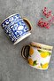 Two Patterned Double Pattern Lemone Series 2 Person Porcelain Yellow Lemon Patterned Mug Set
