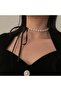Dark Feminine Black Ribbon Pearl Necklace - 3
