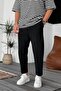 Boyfriend Men's Stitched Waffle Fabric Elastic Waist Black Jogger - 2