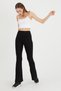 Women's Black Flare Leg Steel Knitted Gathering Trousers Leggings - 3
