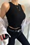 Black Halter Neck Ribbed Women's Crop Blouse - 2