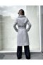 Women's Gray Fur Collar Stamp Coat - 3