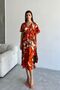 Women's Orange Deep V-Neck Summer Long Front Slit Viscose Dress - 2