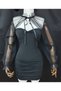 Amy evening dresses tulle shawl neck collar black - 4