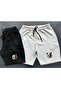 Unsiex Gray-Black Color Panda Printed 2-Piece Classic Combed Cotton Shorts - 3