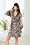 Floral Patterned Lace Detailed Nightgown Dressing Gown Set 6022 Brown - 2