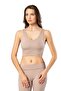 Women's 2 Pieces Ribbed Fabric Blouse with Thick Straps and Removable Pads - Half Undershirt (Stone Grey-Black) - 4