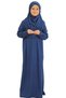 Two Pieces Kids Prayer Dress Set Suit with Scarf, Islamic Clothing Suit for Girls - Navy Blue - 4