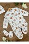 Organic Cotton 3-Piece Baby Rompers Set with Gloves, Hat and Booties Squirrel Fox Raccoon