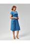 Women's Blue Dress with Short Sleeves Pockets - 4
