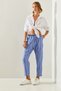 Women's Blue and White Striped Elastic Waist Tied Carrot Pants 60251354 - 4