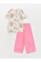 Lcw Kids Bebe Collar Patterned Short Sleeve Girls Shirt and Trousers (S3)