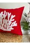 Punch punch Cushion Cover , coral pattern, bohemian design, handmade, handcrafted, red color, 43x43 cm. - 3