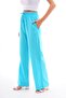 Turquoise Linen Women's Trousers - Elastic Waist and Pockets - 4