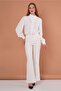 Gold Button Detailed Flare Leg Ecru Trousers