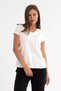 Women's Cotton Soft Textured Lycra Stretch Fabric Basic White V-Neck T-Shirt