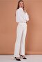 Gold Button Detailed Flare Leg Ecru Trousers - 3