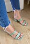 Women's Mint Green Comfortable Heeled Shoes - 2