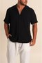 Men's Black Color Short Sleeve Apaj Collar Ayrobin Shirt