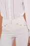 Gold Button Detailed Flare Leg Ecru Trousers - 4