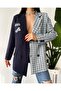 Navy Blue Plaid Patterned Design Premium Women's Jacket - 2