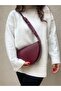 Women's Burgundy Cherry Red Matte Belt Strap Asymmetrical Cut Shoulder Bag Cranberry - 5