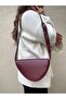 Women's Burgundy Cherry Red Matte Belt Strap Asymmetrical Cut Shoulder Bag Cranberry - 2