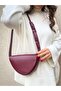 Women's Burgundy Cherry Red Matte Belt Strap Asymmetrical Cut Shoulder Bag Cranberry