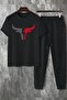 Bull Head Sweatpants T-Shirt - Black Jogger T-Shirt Sweatpants Set Oversized Crew Neck - 3