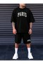 Paris T-Shirt Shorts - Black T-Shirt with Shorts Top and Bottom Set Printed Oversize Crew Neck - 4