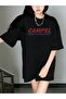 Campel T-Shirt - Black Printed Oversize Crew Neck Short Sleeve Loose