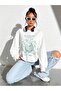 Traveler Valiant Sweatshirt - White Printed Oversize Ruffled Crew Neck