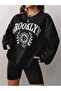 Brooklyn Tennis Ball Sweatshirt - Black Printed Oversize Ribbed Crew Neck - 6