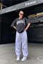 3 Thread Beverly Hills Black T-Shirt Gray Sweatpants- Jogger T-Shirt Bottom Top Set Oversize Crew Neck - 2