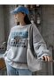 Fearless Sweatshirt - Gray Printed Oversize Ruffled Crew Neck
