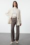 Anthracite Straight/Straight Cut High Waist Rib Stitching Woven Pants Twoss21Pl0093 - 2