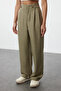 Haki Bel Detaylı Wide Leg/Geniş Paça Dokuma Pantolon TEDAW25PL00000 - 3