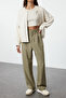 Haki Bel Detaylı Wide Leg/Geniş Paça Dokuma Pantolon TEDAW25PL00000