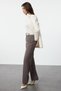 Anthracite Straight/Straight Cut High Waist Rib Stitching Woven Pants Twoss21Pl0093 - 3