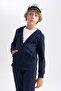 Boy's Navy Blue Hooded School Cardigan T7468A623Au - 4
