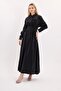 Black Moi Belted Dress with Flower Accessories - 3